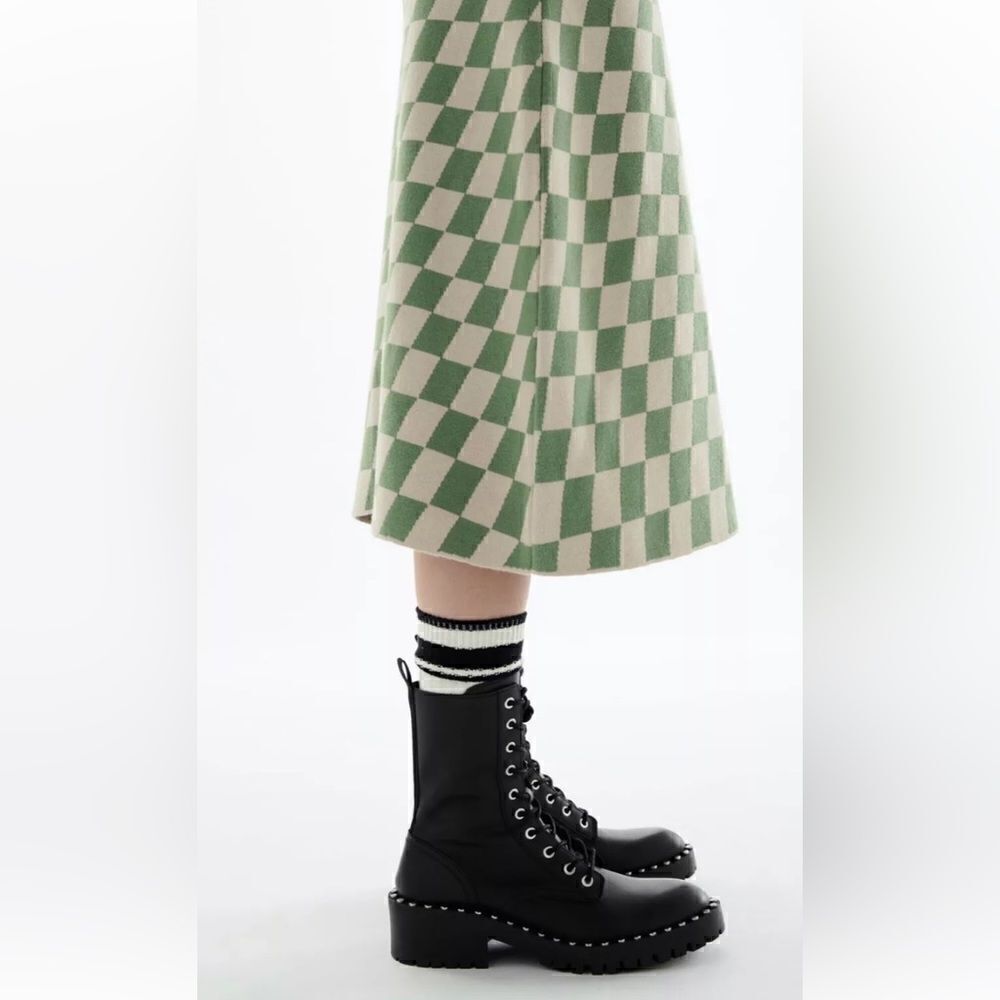 Zara Black Leather Military Lace Up Chunky Ankle Boots With Studs - Picture 2 of 14